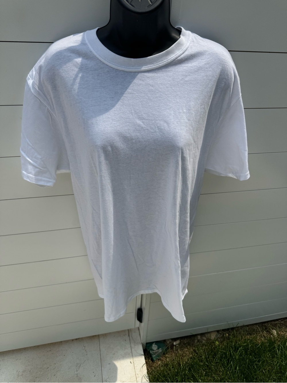 Gildan White Crewneck T-Shirt with Blue Neck Print